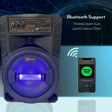 PVUEL 8" Wireless Bluetooth Speaker Party Mic with Remote Control,Black