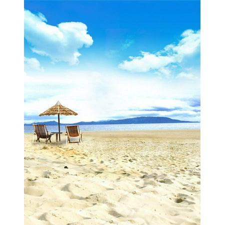 Image of ABPHOTO Polyester 5x7ft Sea Beach Blue Sky Holiday Chair Photography Backdrops Photo Props Studio Background