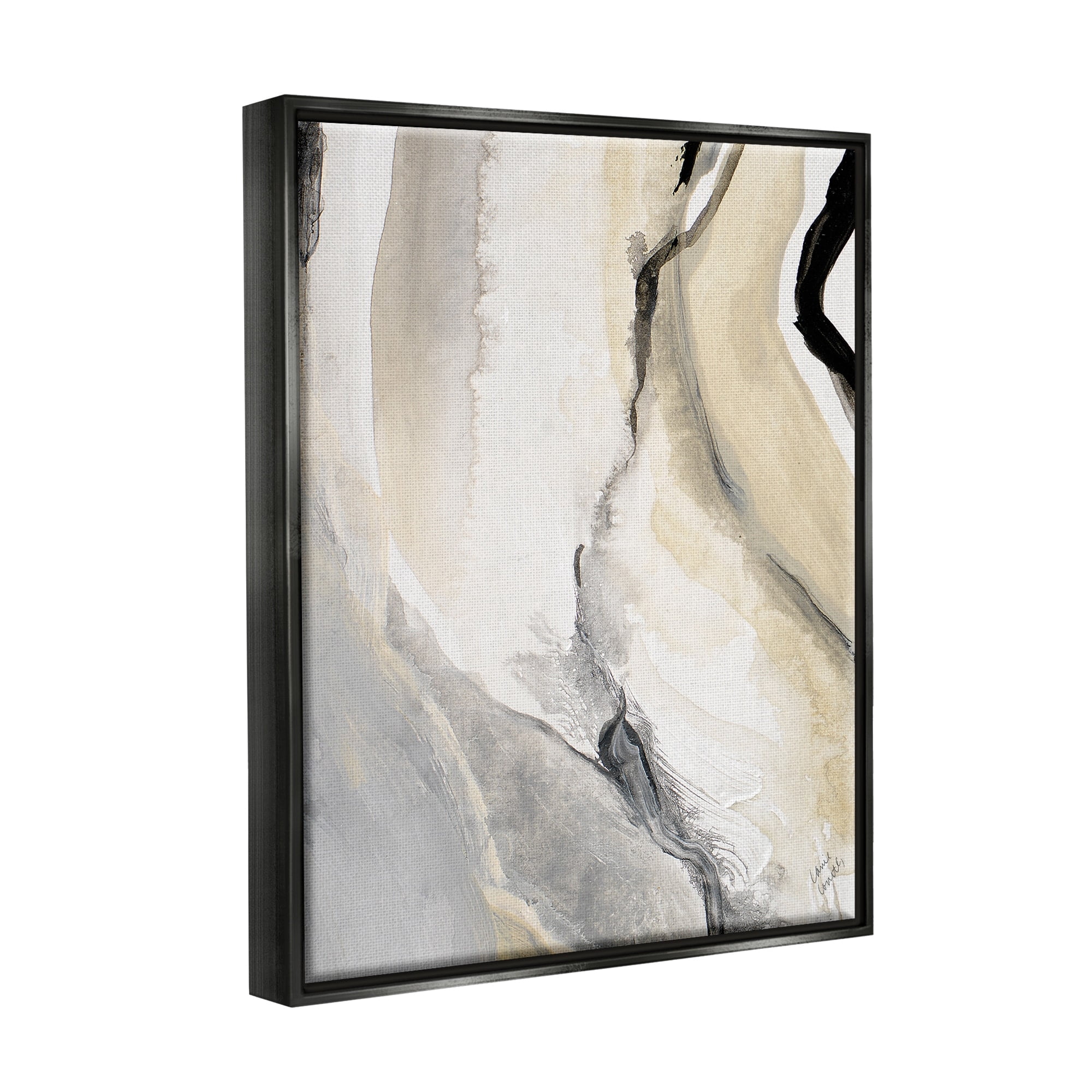 Stupell Industries Abstract Paint Strokes Fluid Beige Movement Jet Black Framed Floating Canvas Wall Art, 16x20, by Lanie Loreth
