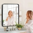 thumbnail image 2 of Bathroom Mirror, Vanity Mirrors for Over Sink Wall, 22x30 Inch Large with Rounded Rectangle Metal Frame, Modern Decorative for Restroom, Farmhouse, Horizontally or Vertically Hanging, 2 of 6