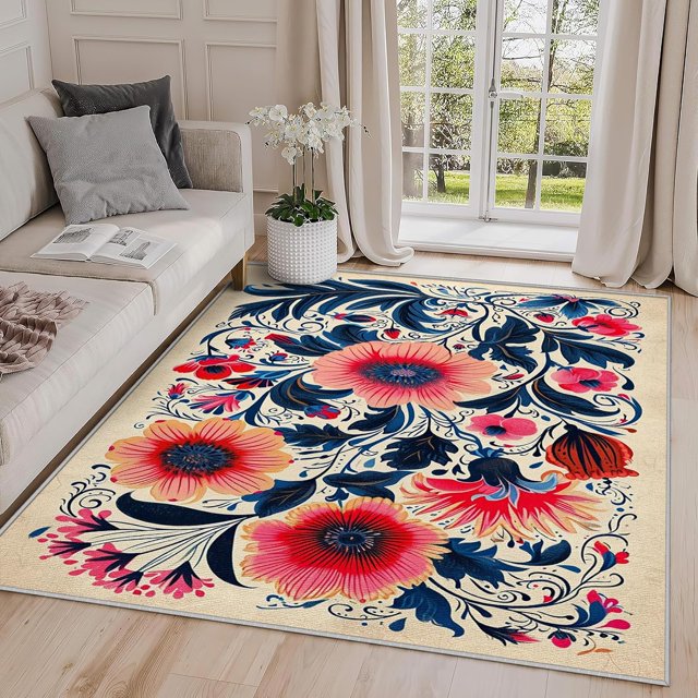 2x3 Rug, Wildflower Door Mat, Floral Botanical Rug, Girls Flower Spring Rugs for Entryway, Washable & Non Slip & Soft Low Pile Small Carpet, Indoor Doormat, Wildflower Home Decor & Gifts