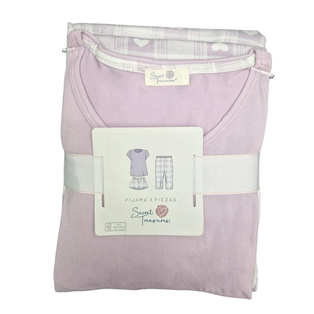 Pijama Secret Treasures para Dama Set Playera Manga Corta con Capri y Short Lila Talla CH 3 Piezas
