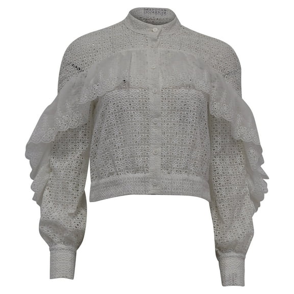 Pre-Owned Self-Portrait Floral Eyelet Lace Blouse in White Polyester