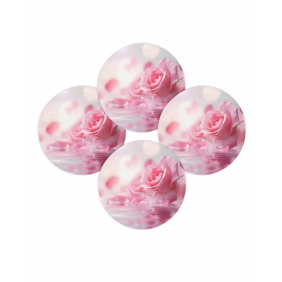 Round Placemats Set of 4 Pink Rose Place Mats Washable Woven Placemat Dreamy Petals Water Circle Braided Table Mat for Kitchen Dining Table Party Home Decor 15 Inch