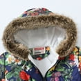thumbnail image 5 of SonxaHe Toddler Girl Winter Coat Thick Warm Hooded Floral Prints Long Coats Kids Soft Quilted Windproof Puffer Coats Blue,Sized 2-3, 5 of 8