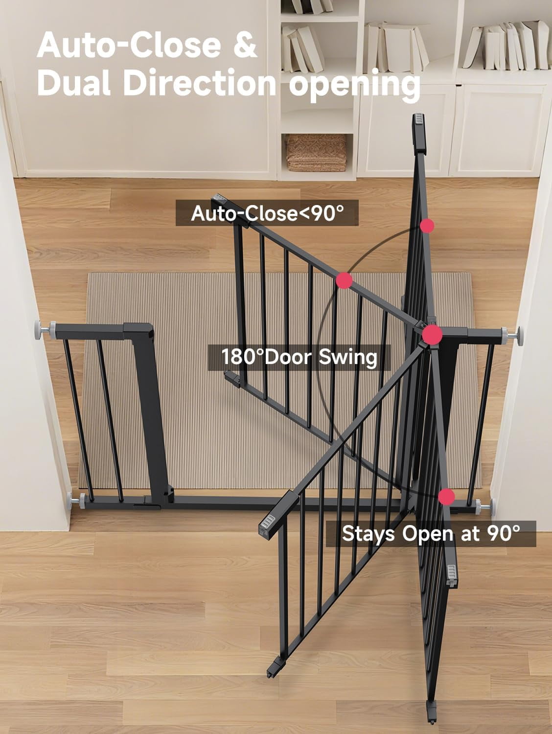 36" Extra Tall Baby Gate for Stairs, 29.5-40.5" Wide Dog Gate for Doorways, Walk Thru Auto Close Metal Pet Gate for The House, Stairs and Doorways, Child Gate Pressure Mounted Dog Gate Indoor - Black