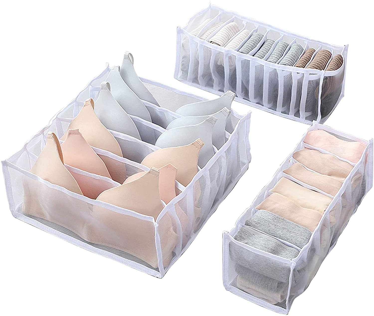 Underwear Drawer Organizer, 3 piece storage box drawers dividers Closet