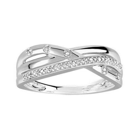 Trillion Designs 10K White Gold 1/10 Ct Round Cut Natural Diamond Criss Cross Wedding Band HI I2