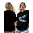 thumbnail image 7 of Women's T-Shirt Shark Ocean Short Sleeve Casual Tee Classic Crew Neck T Shirt for Women Black, S, 7 of 7