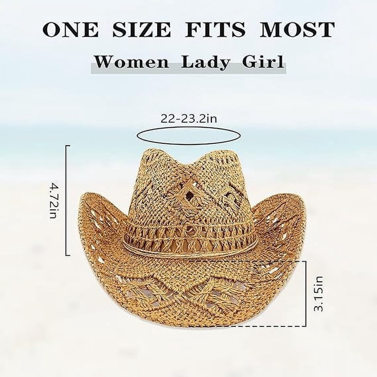ZDWQFA Women Straw Wide Brim Cowboy Hat, Foldable Summer 