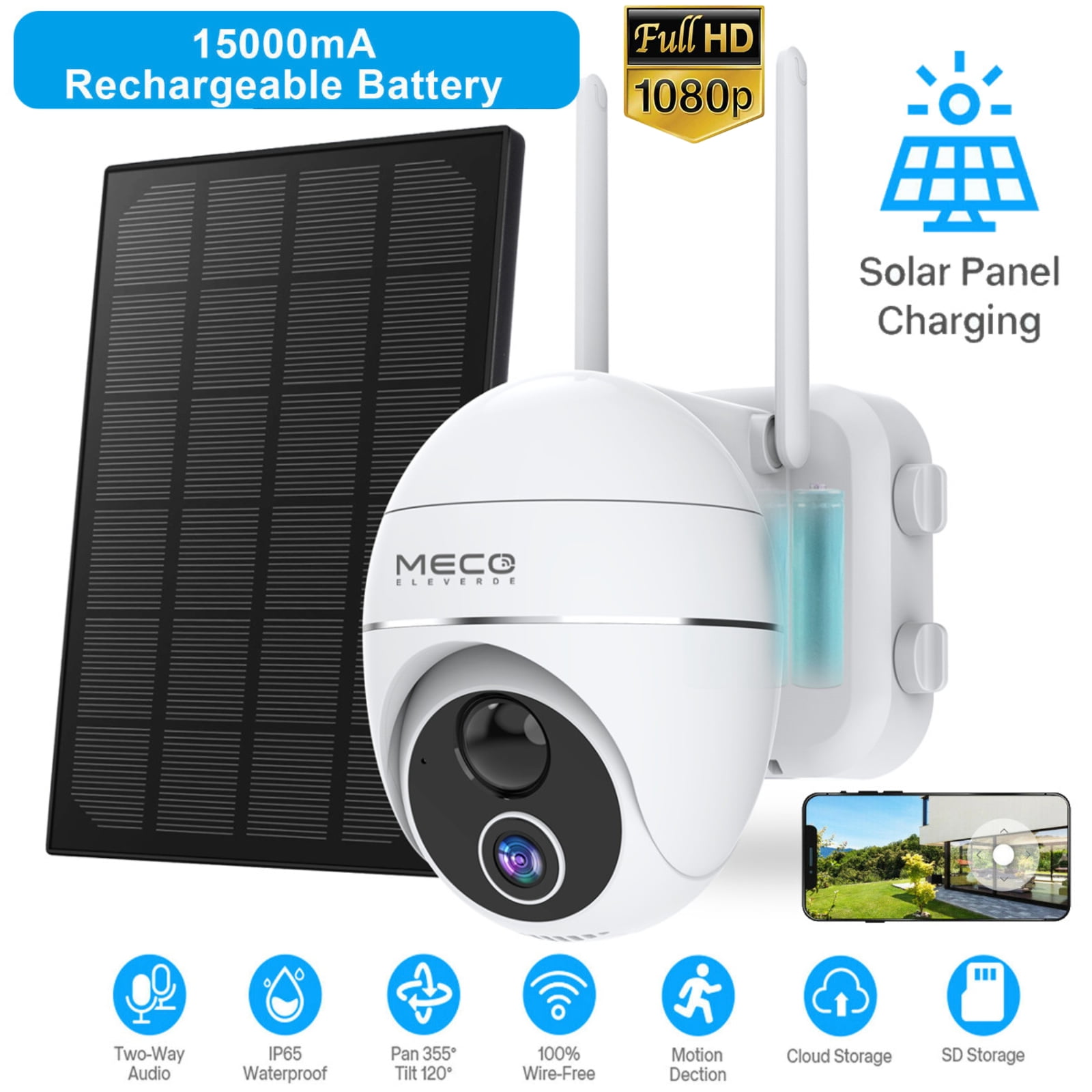 1080P WiFi Solar Überwachungskamera IP Kamera Webcam Camera Intercom Camcorder 