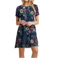 thumbnail image 2 of Robe Mini pour Femmes 2023 Été Décontractée à Manches Courtes Mignonne à Col Rond Robe Fluide à Imprimé Floral Ample Robe T-Shirt de Plage, 2 of 5