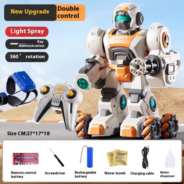 2.4G remote control robot, sound and light spray, launch water bombs, two-player battle,Space Warrior