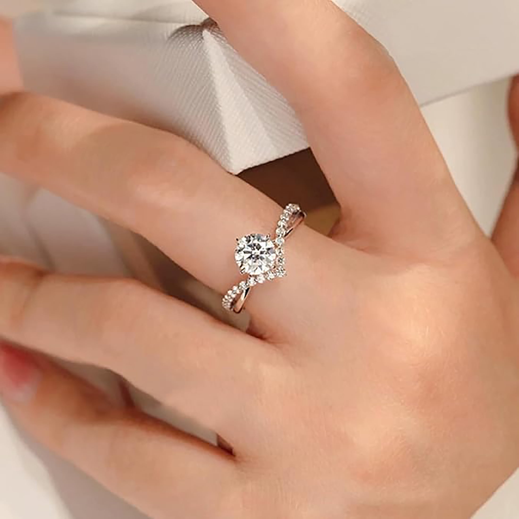 1ct Moissanite Crown Ring, Moment Wish Engagement Ring for Women, Moissanite Promise Ring, D Color VVS1 Simulated Diamond 925 Sterling Silver Accent Ring