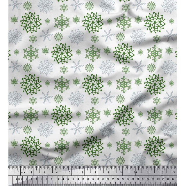 Soimoi Satin Silk Fabric Snowflake Artistic Print Fabric by Yard 42 Inch Wide