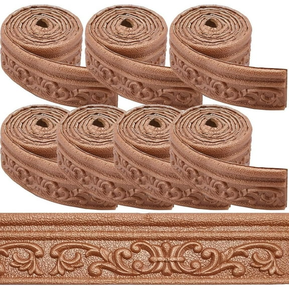 1set 7pcs Self-Adhesive XPE Grain Contact Paper Wall Stickers for Shelf Liner Dresser Drawer Locker Coconut Brown 80x6mm about 2.1m/pc