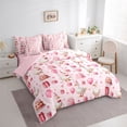 thumbnail image 3 of Manfei Kawaii Duck Goose Bedding Comforter Set 7pcs, Happy Birthday Party Queen Bedding Sets, Girly Pink Cartoon Christmas Reversible Queen Sheet Sets, Microfiber Bedroom Decor, 3 of 7