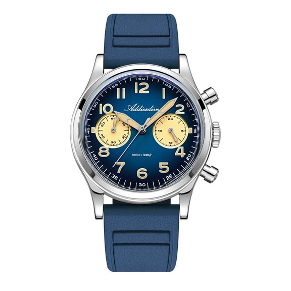 ADDIESDIVE Men's Chronograph Watch Dive 100M Waterproof, Analog Quartz Watches, Luminous 38mm Stainless Steel Panda Dial Fluororubber Strap