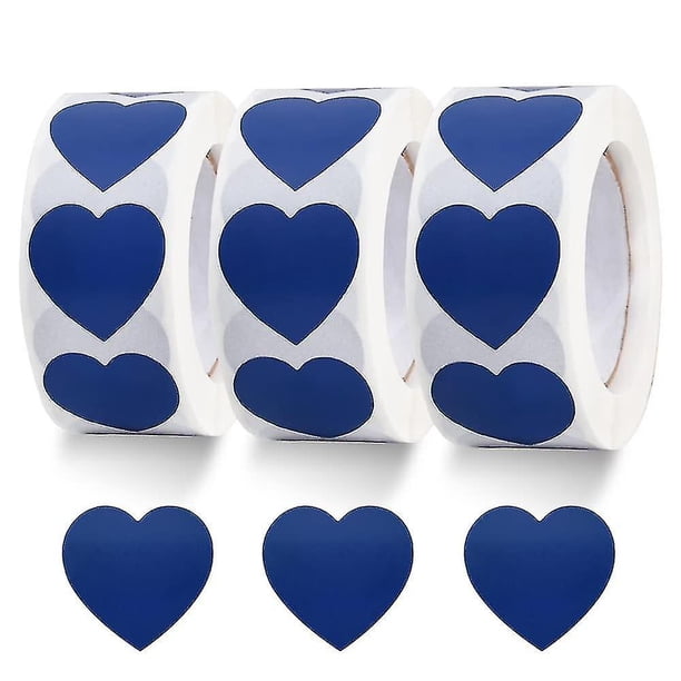 1500 Labels Roll Blue Heart Stickers 1 Inch Heart Coding Shape Paper Labels For Valentine's Day Wedd
