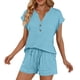 thumbnail image 3 of Camiseta de Manga Corta de Cuello en V de Color Sólido con Pantalones Cortos de Cintura Elástica Bolsillos Casual Lounge, 3 of 5