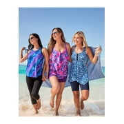 Swim 365 Womens Plus Size Longer-Length Handkerchief Hem Tankini Top