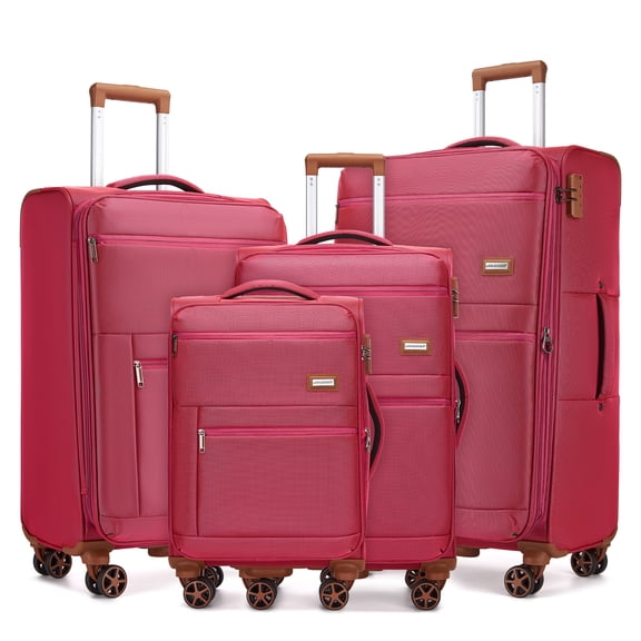 imerelez Luggage Sets 4 Piece, Softsied Suitcases with Spinner Wheels, Rose Red