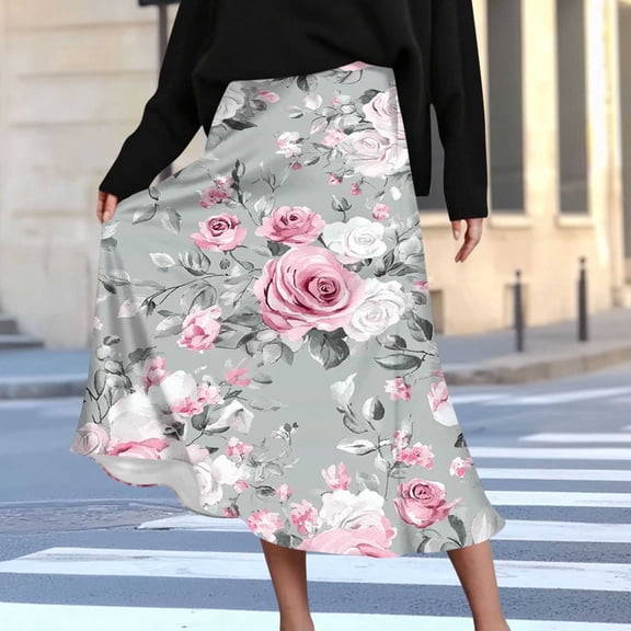 Gamivast Women's Leopard Print Skirt High Waisted Elastic Waist Flared A Line Flowy Skirt Cute Boho Trendy Casual Beach Office Party Midi Skirt