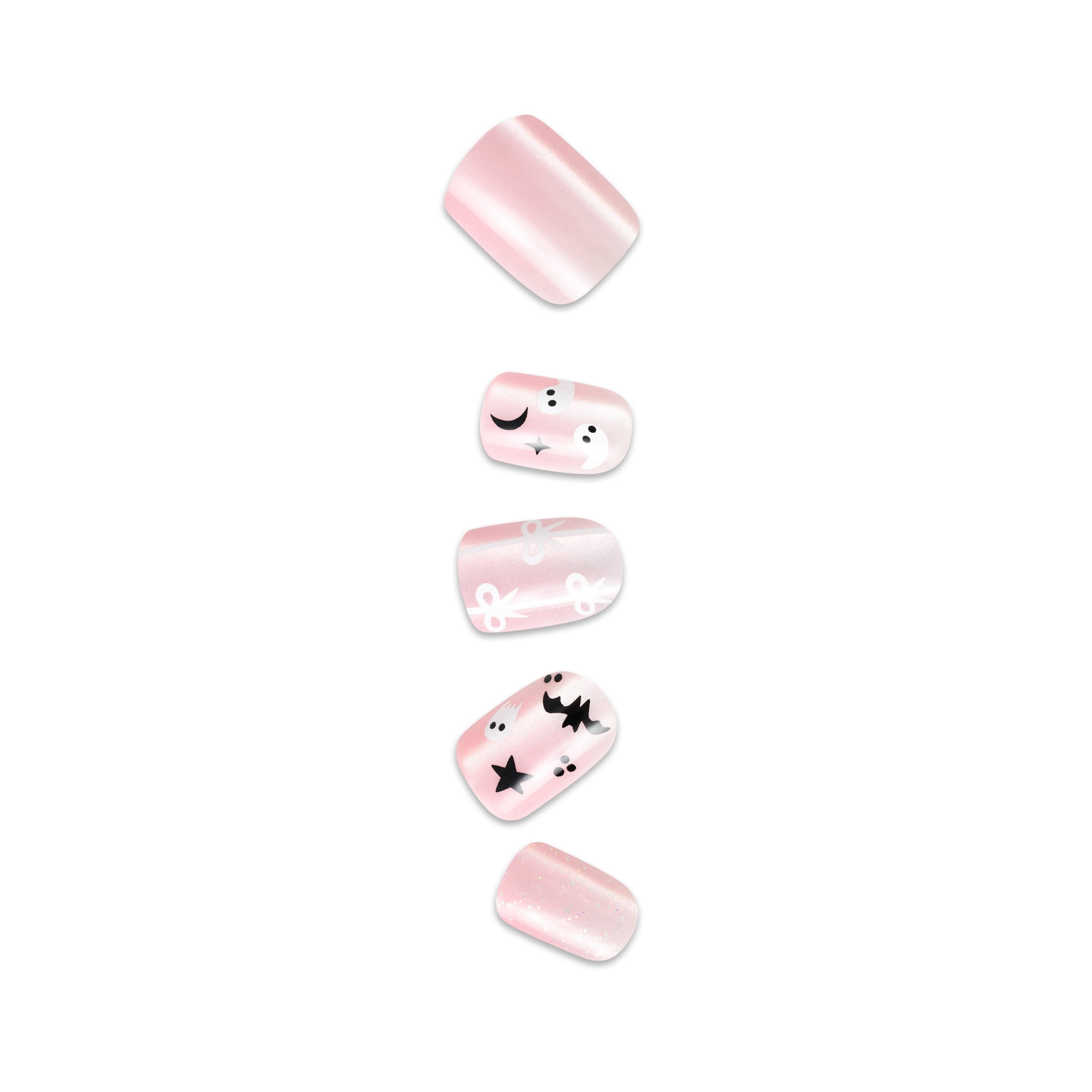 Kiss Impress Press On Nails Short, Halloween, ‘Broom & Bloom’, Pink, Squoval, 30 Count