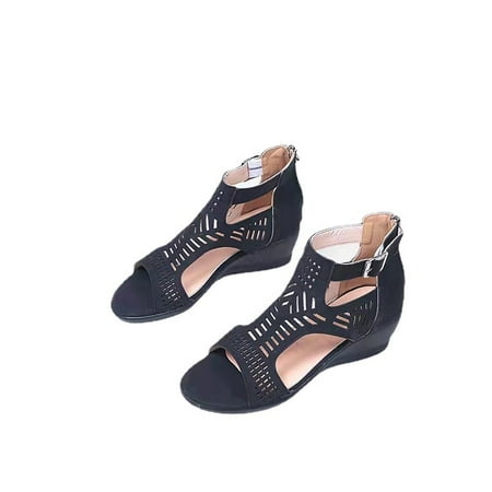 

Women s Heeled Sandals Sexy Peep Toe Chunky Block Heel Buckle Strap Summer Sandals with Zipper Cutout Breathable