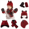 thumbnail image 4 of Girls And Boys Autumn Cotton Cute Children Scarf Baby Hat Scarf Gloves Suit Kids Hat Scarf Set RED, 4 of 8