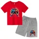 thumbnail image 3 of Conjunto de camiseta y pantalones cortos con estampado de máquina de juego de arte de grafiti para niños, moda de verano, informal, de manga corta, para niños y niñas, 3 of 5