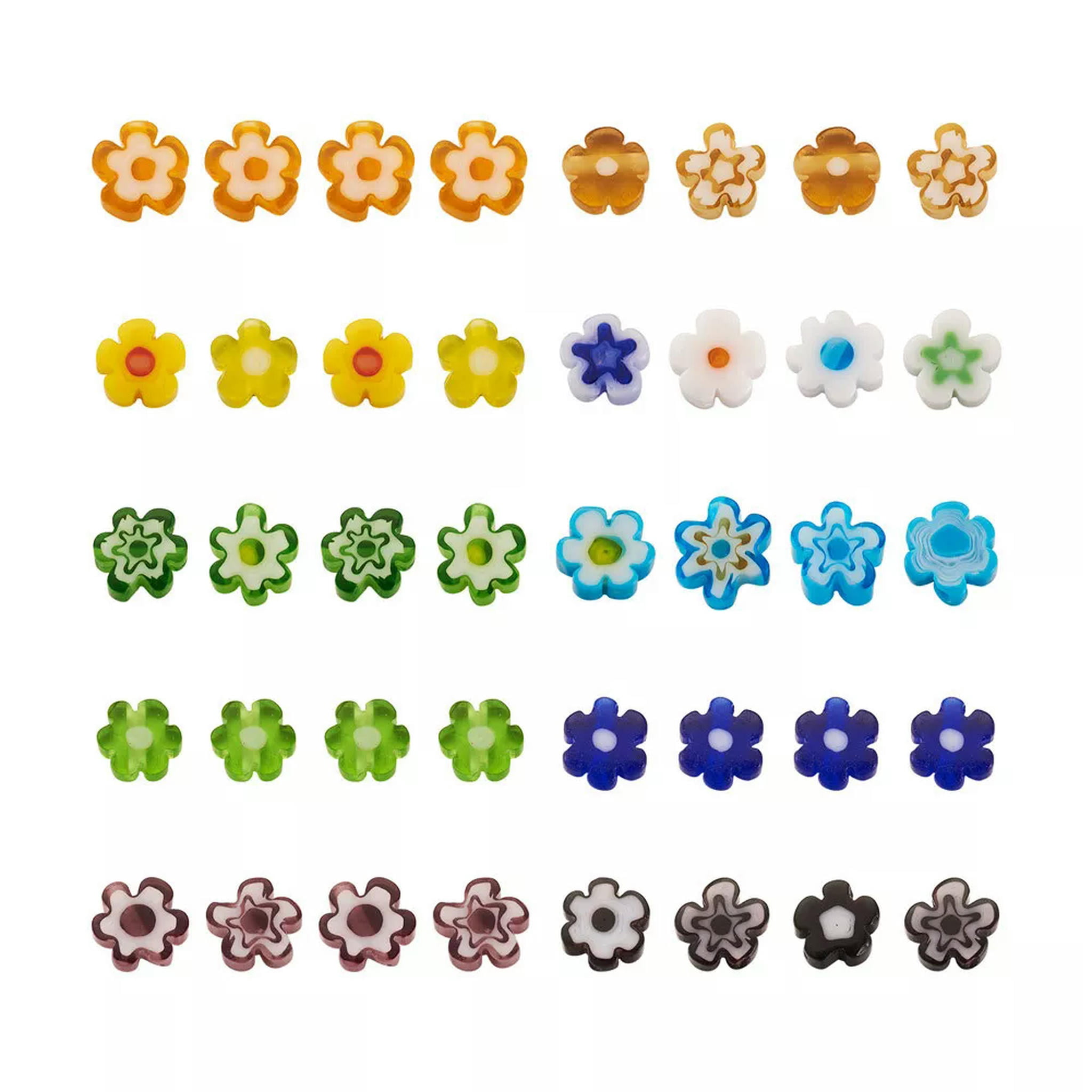 EOEMY 300Pcs 10 Colors Flower Handmade Millefiori Glass Beads Colorful Loose Spacer