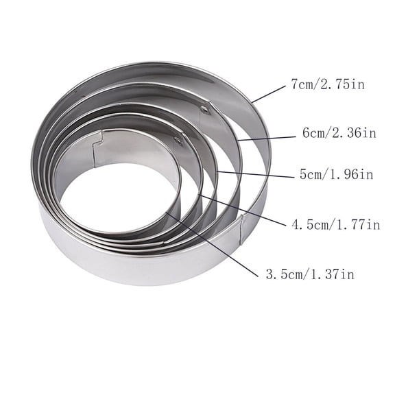 5Pcs Round Cookie Cutters Set, Stainless Steel Graduated Sizes Circle Molds for Pastries Doughs Baking