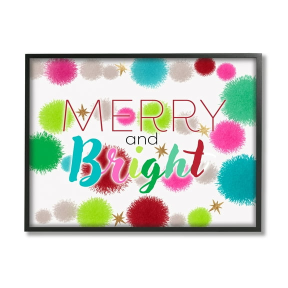 Stupell Industries Merry & Bright Bold Holiday Phrase Holiday Painting Black Framed Art Print Wall Art