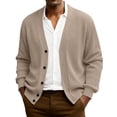 thumbnail image 2 of Rib Knit Sweaters for Men Long Sleeve Button Front V Neck Jackets Lightweight Business Casual Soft Loose Fit Sweater Khaki L, 2 of 7