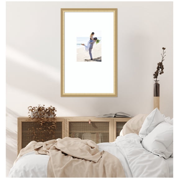 Kate and Laurel Florence Gold Rectangle Picture Frame 16x26 Matted to 8x10 Gold Classic Photo Frame for Gallery Wall Decor