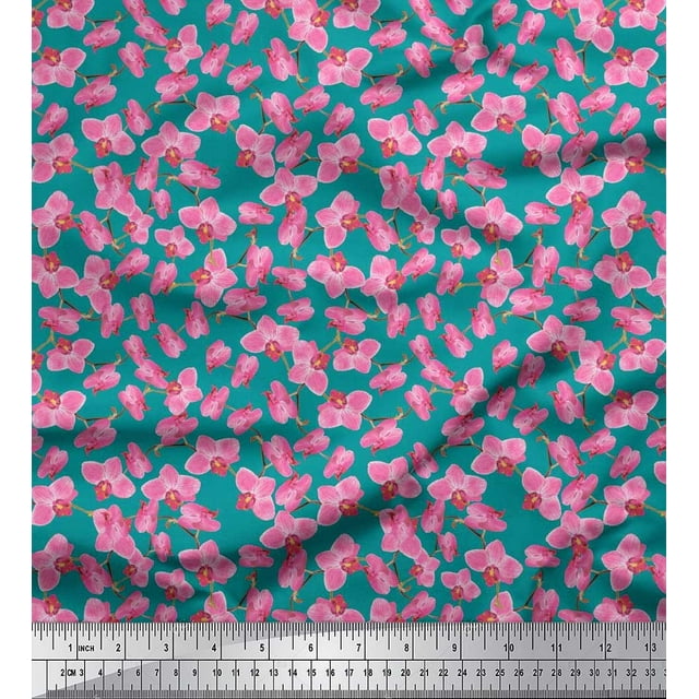 Soimoi Tissu Satin Modal Imprimé Floral Orchidée 1 Yard 42 Pouces de Large