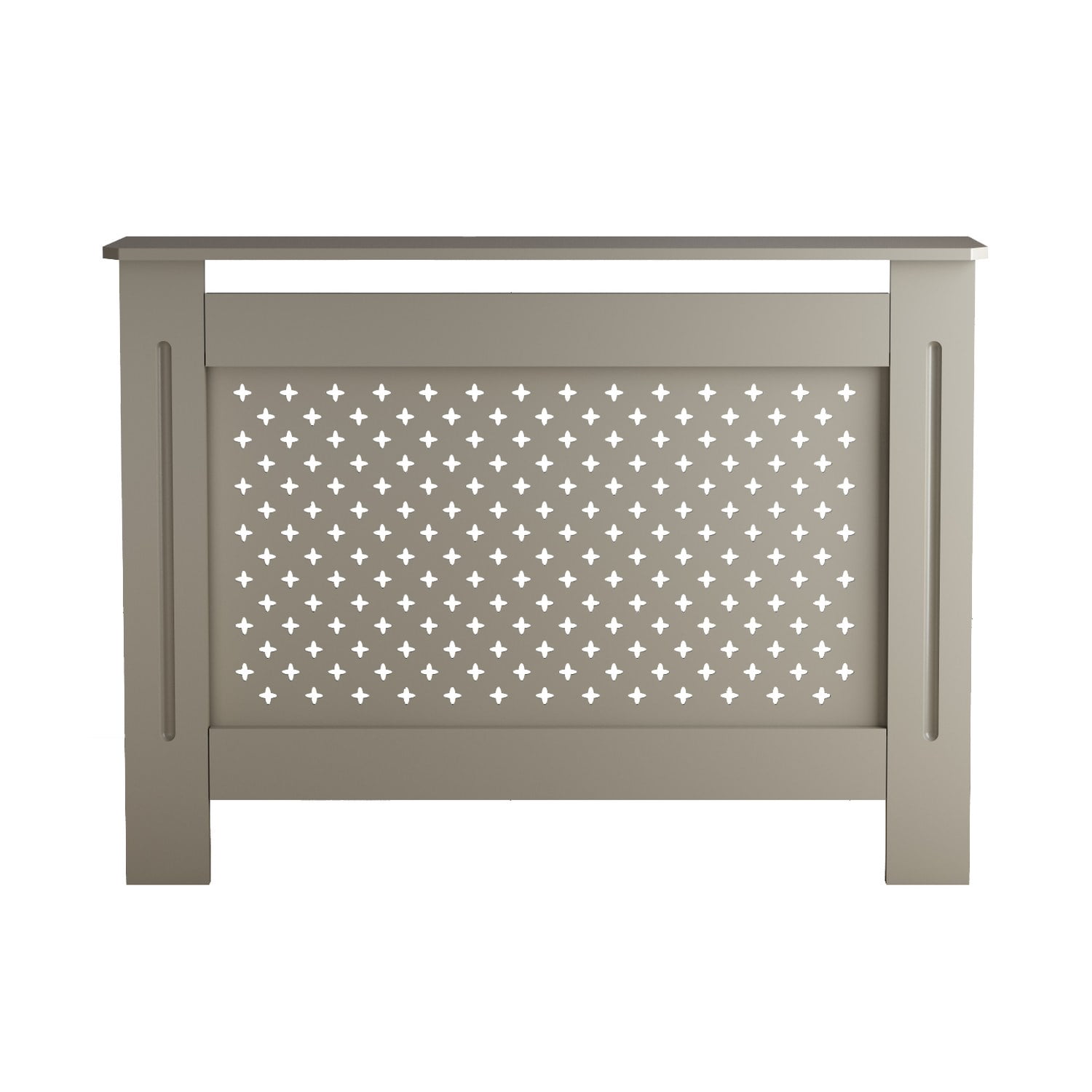 MDF Radiator Cover with Perforated Front Panel and Top Display Shelf, Natural Finish, 44.1 in W x 7.5 in D x 32.5 in H
