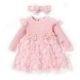 thumbnail image 1 of PatPat 2pcs Baby Girl Pink Mesh Dress Set,Ribbed Long Sleeve Splicing 3D Butterfly Appliques Princess Dress Pageant Party Birthday Wedding Flower Girl Dress,0-3t, 1 of 6