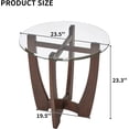 thumbnail image 4 of 23.5" Round Glass End Table with Cherry-Finish Tempered Glass Top and Cross-Style Solid Wood Base for the Living Room Office Apartment, 4 of 6