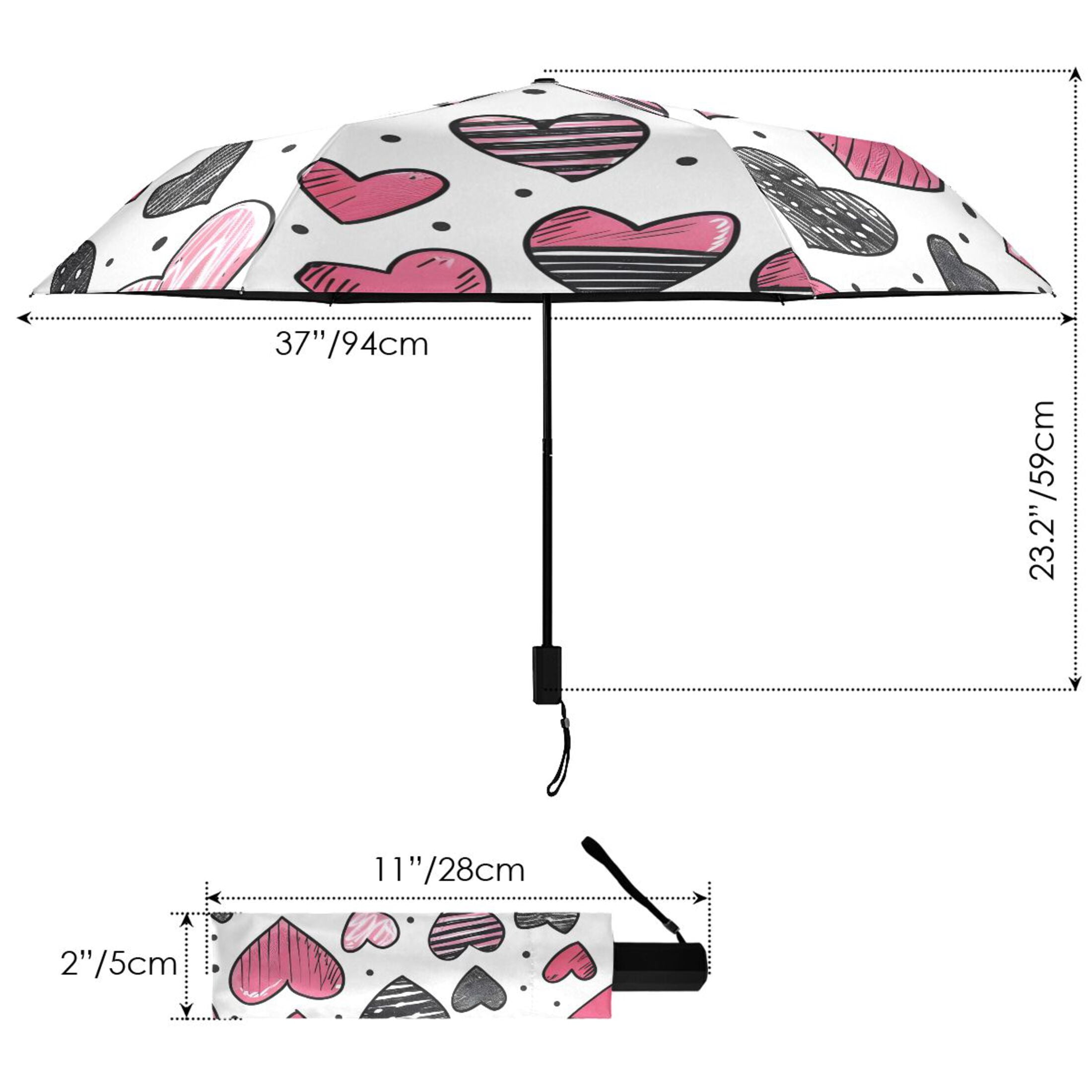 ALAZA Hearts UPF 50+ Compact Folding Umbrella for Rain Travel Umbrella Packable