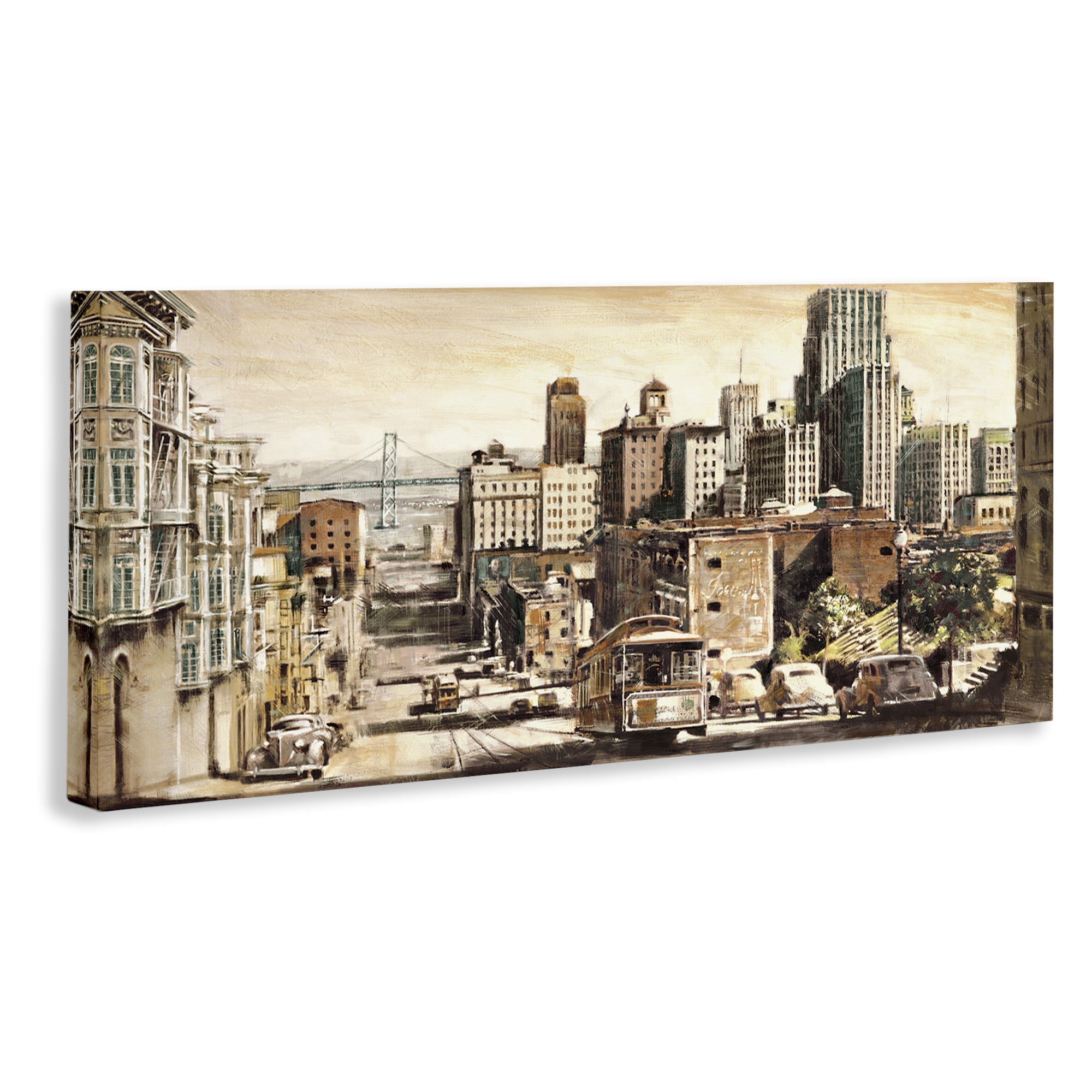 Stupell Industries Industrial City Scene Scenery Painting Gallery Wrapped Canvas Art Print Wall Art, 40 x 17