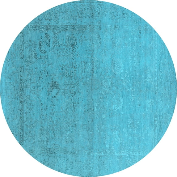 Ahgly Company Indoor Round Oriental Light Blue Industrial Area Rugs, 7' Round