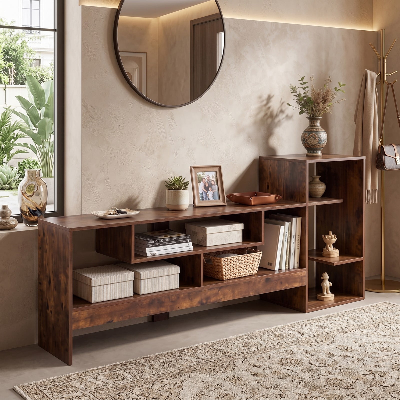 Furnibear Cube TV Stand for 55 Inch TV with Power Outlets, USB and Type-C Ports, Open Cube Storage Shelves, Entertainment Center Media Console for Living, Rustic Brown