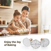 Cookie Stamps Set of 3, Metal Cookie Press Cutters with Wooden Handles, 3.1” Biscuit Pressing Molds, Zinc Alloy Cookie Embossers, Decorating Supplies for Cake, Pastry, DIY Baking