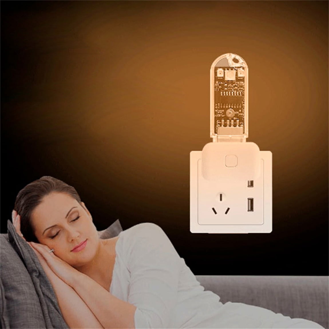 Hommoo Nightstand with Charging Station, Modern Nightstand with Night Light and Storage, for Bedroom, White