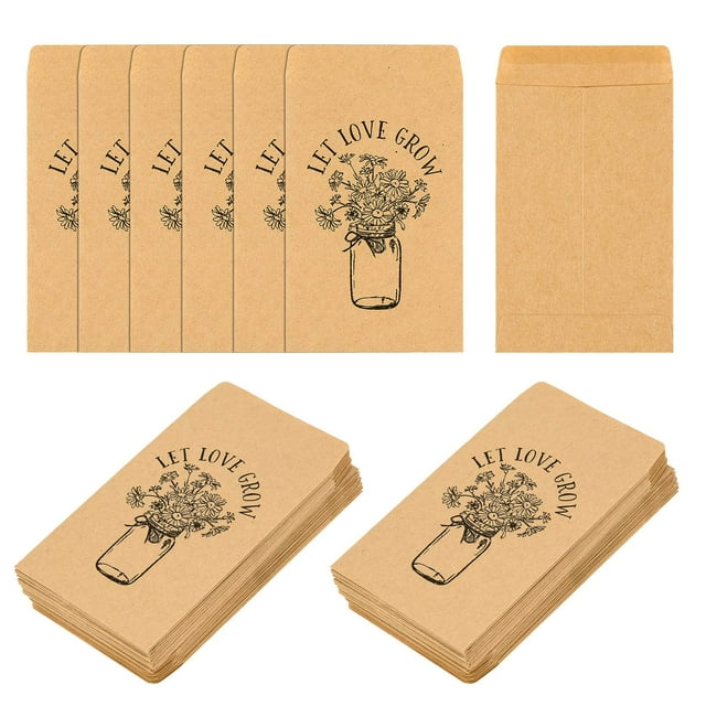Cinpiuk Paquetes De Semillas Para Favores De Boda 100 Piezas Let Love Grow Paquetes De Semillas Autoadhesivos Mason Jar Flores Retro Kraft Sobres Semillas Paquetes De Papel De Almacenamiento Para Boda