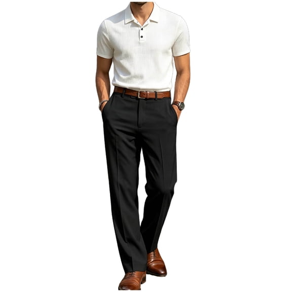 hotojiny Men's Suits 2 Piece Set Casual Regular Fit Short-Sleeve Shirt and Pants Set for Office Business Wedding(White,X-Large)