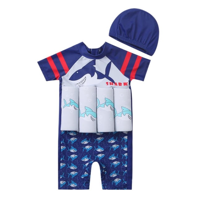 Traje de baño flotante para niños con sombrero, traje de baño de dibujos animados suave y ligero, traje de baño con flotabilidad para regalo, piscinas 90