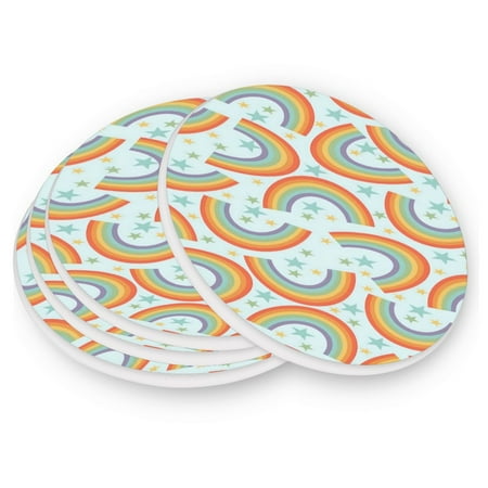 

Round Coasters Modern Style Ceramic Coaster Waterproof and Durable Drink Coaster Coasters set of 4 Customizable Coasters 2pcs Pastel Rainbow with Stars